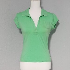 Vintage Y2K One Step Up Light Green Short Sleeve Polo Shirt Womens Size Small